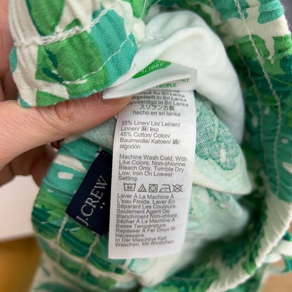 J. Crew Green White Cropped Crop Palm Print Linen Cotton Drawstring Pant 10 - Picture 6 of 6